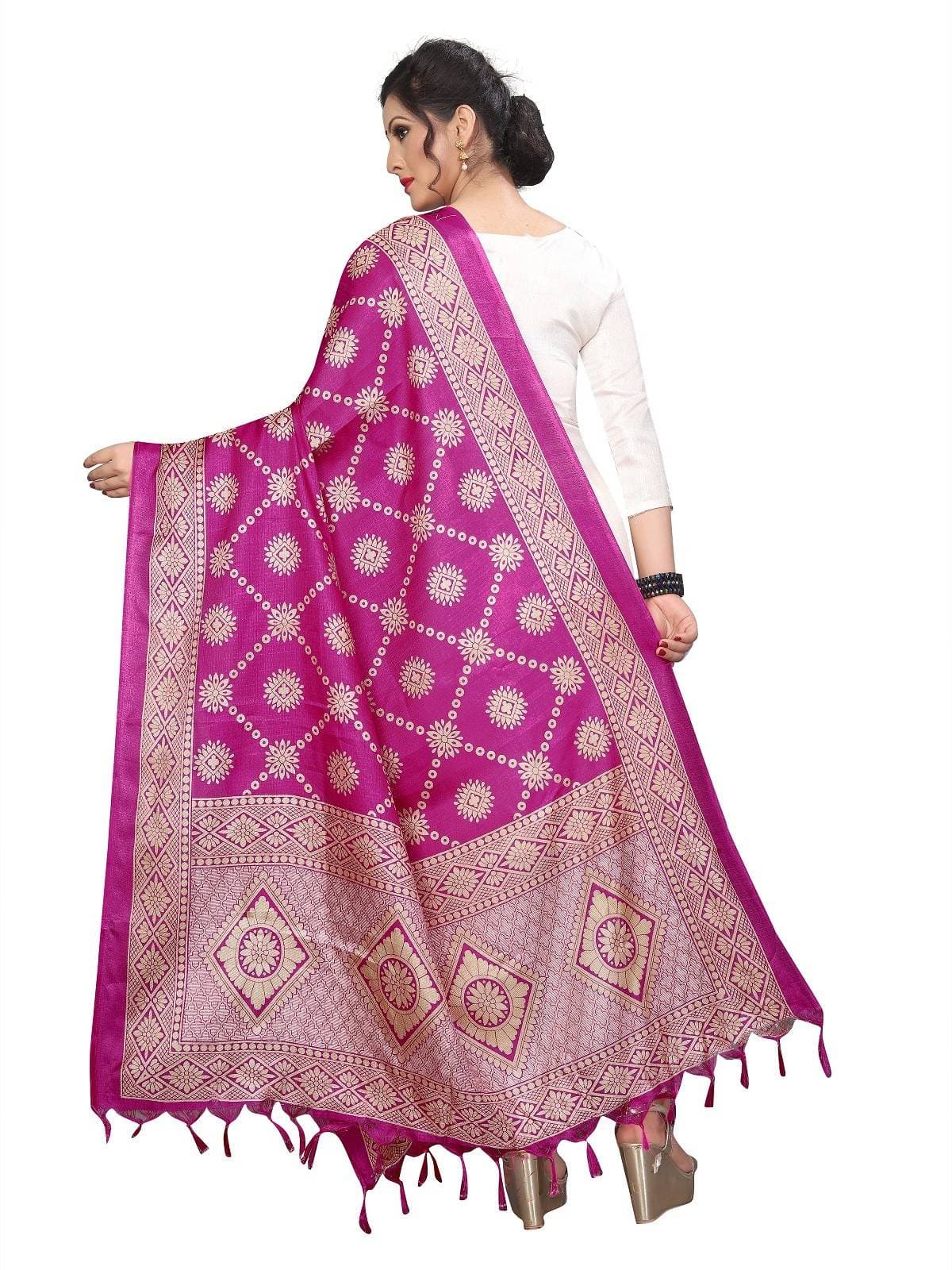 Vamika Fashion Pink Printed Khadi Bhagalpuri Dupatta | Grocsy