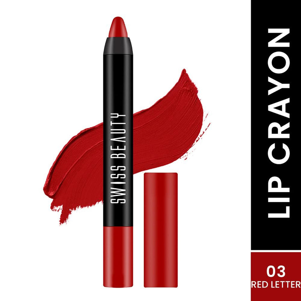 Swiss Beauty Matte Long Lasting Stay Maxx Lip Crayon Lipstick Matte Finish - Red Letter | Grocsy
