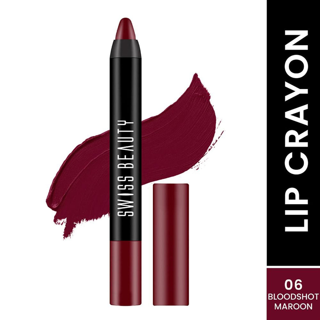 Swiss Beauty Matte Long Lasting Stay Maxx Lip Crayon Lipstick Matte Finish - Bloodshot Maroon | Grocsy
