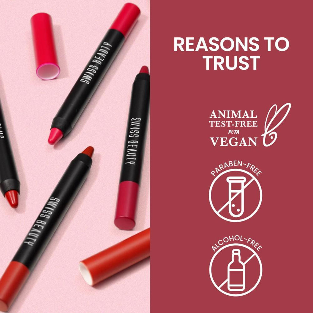 Swiss Beauty Matte Long Lasting Stay Maxx Lip Crayon Lipstick Matte Finish - Bloodshot Maroon | Grocsy