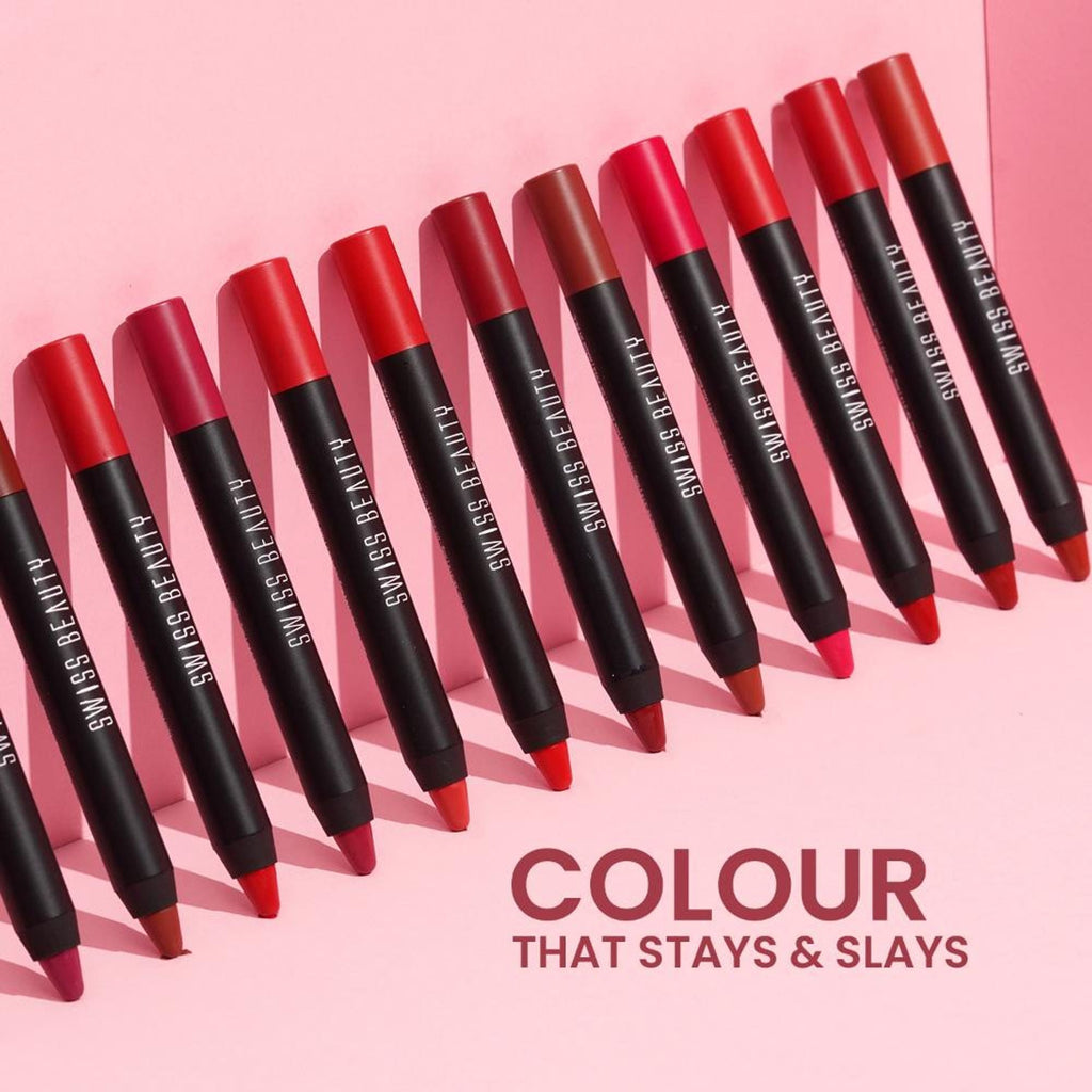Swiss Beauty Matte Long Lasting Stay Maxx Lip Crayon Lipstick Matte Finish - Coffee | Grocsy