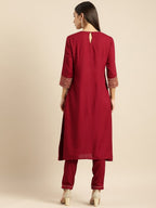 All About You Women Maroon Printed Kurta with Trousers | Grocsy