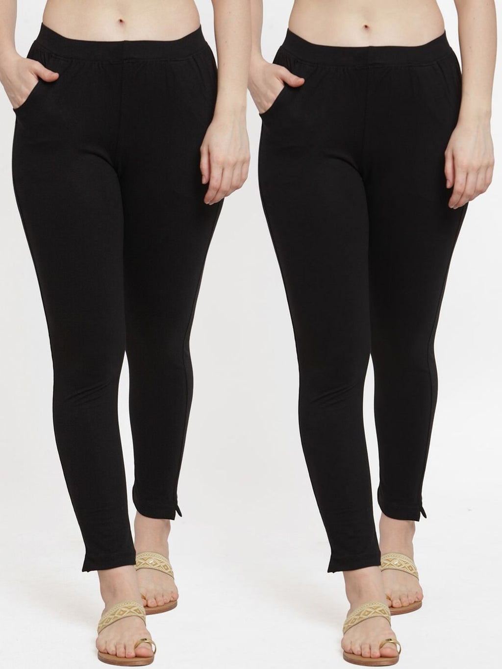 TAG 7 Women Pack Of 2 Solid Straight-Fit Ankle-Length Leggings | Grocsy