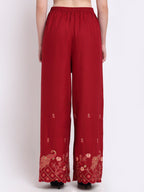TAG 7 Women Ethnic Motifs Embroidered Flared Palazzos | Grocsy