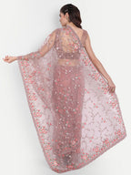kasee Kasee Lavender & Red Floral Embroidered Net Saree | Grocsy