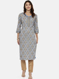Souchii Grey & Gold Printed Straight Kurta | Grocsy