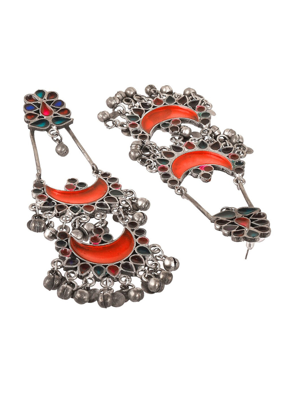 Shoshaa Silver-Plated Oxidised Multi Stones Drop Earrings | Grocsy