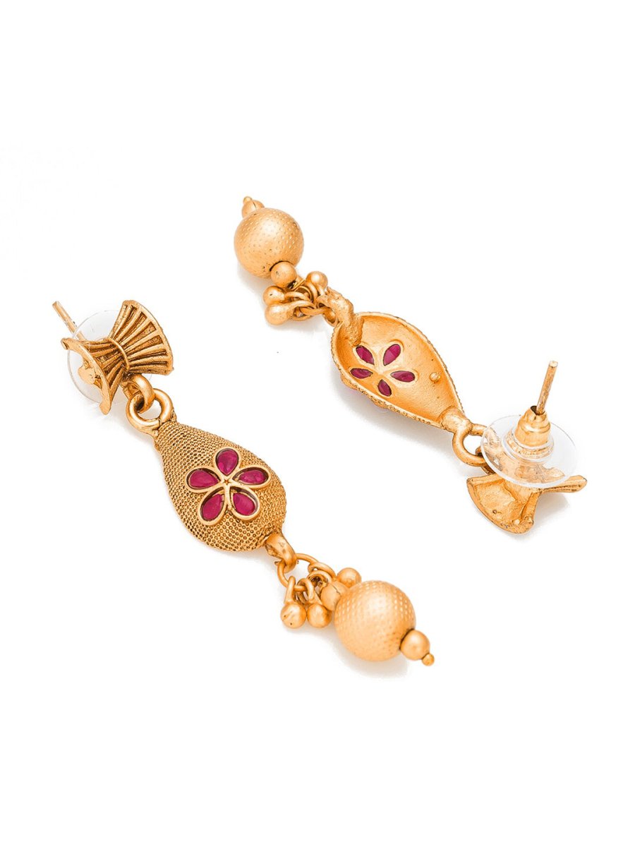 Aadita Gold-Polished Temple Choker Ruby Jewellery Set | Grocsy
