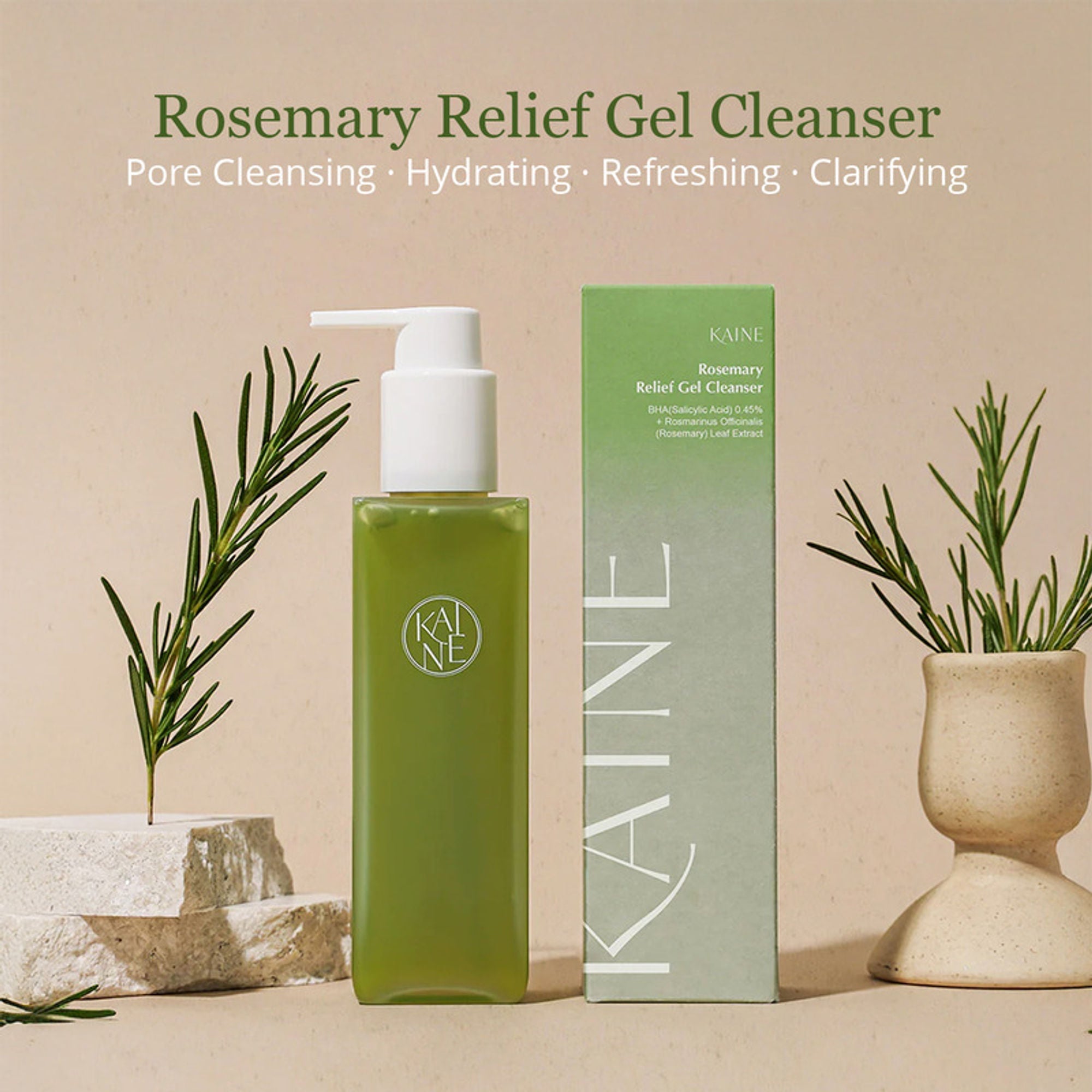 Kaine Rosemary Relief Gel Cleanser, Acne-Clarifying Korean Cleanser | Grocsy