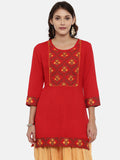 Souchii Women Red & Yellow Floral Yoke Design Kurta | Grocsy