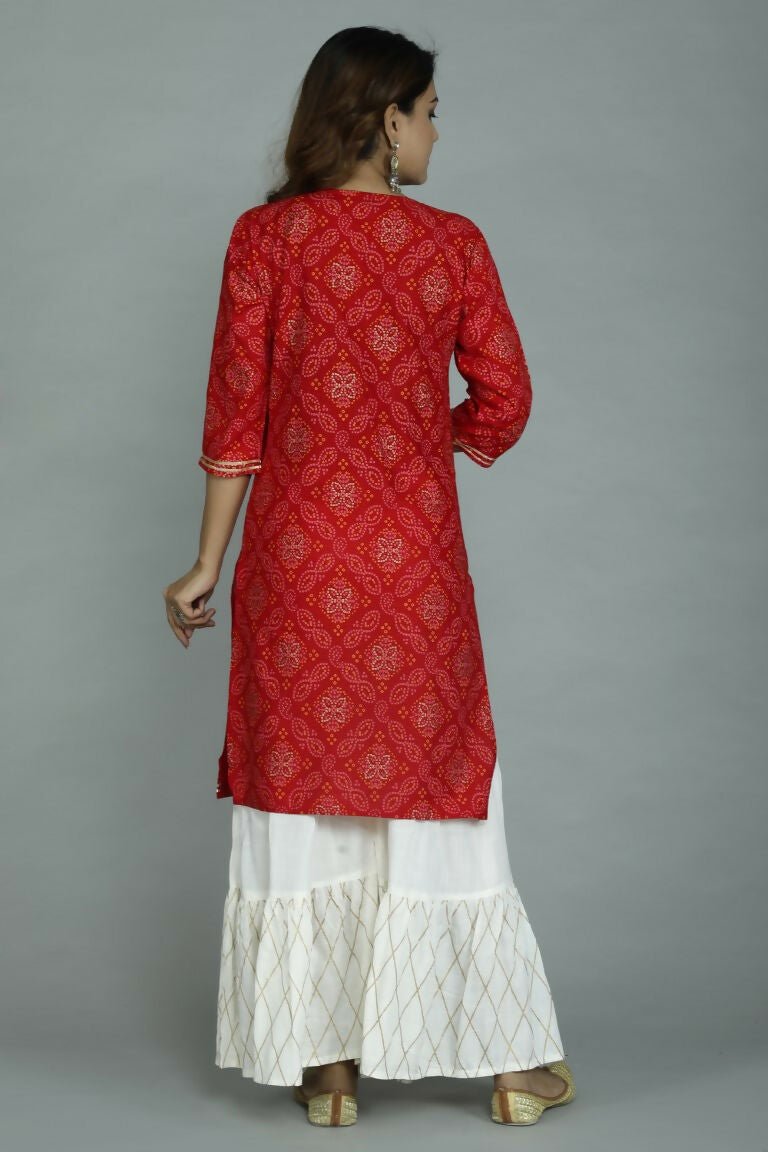 Alvano Printed Stylish A-line Kurti with Sharara set for Women and Girls Rayon (Orange) | Grocsy