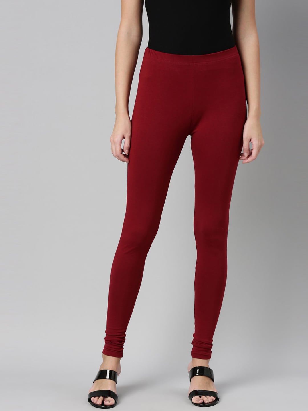 Souchii Maroon Solid Churidar-Length Leggings | Grocsy