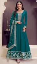Anaita Dark Green Embroidered Silk Stitched Anarkali suit | Grocsy