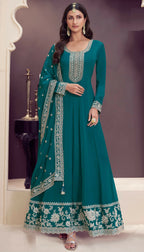 Anaita Dark Green Embroidered Silk Stitched Anarkali suit | Grocsy