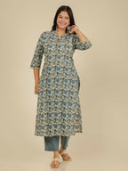 Aramya Straight Soft Cotton Floral Print Women's Kurta Set - Grey | Grocsy