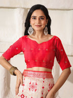 Shree Shyam Fashion Linen Cotton Red & White Saree | Grocsy
