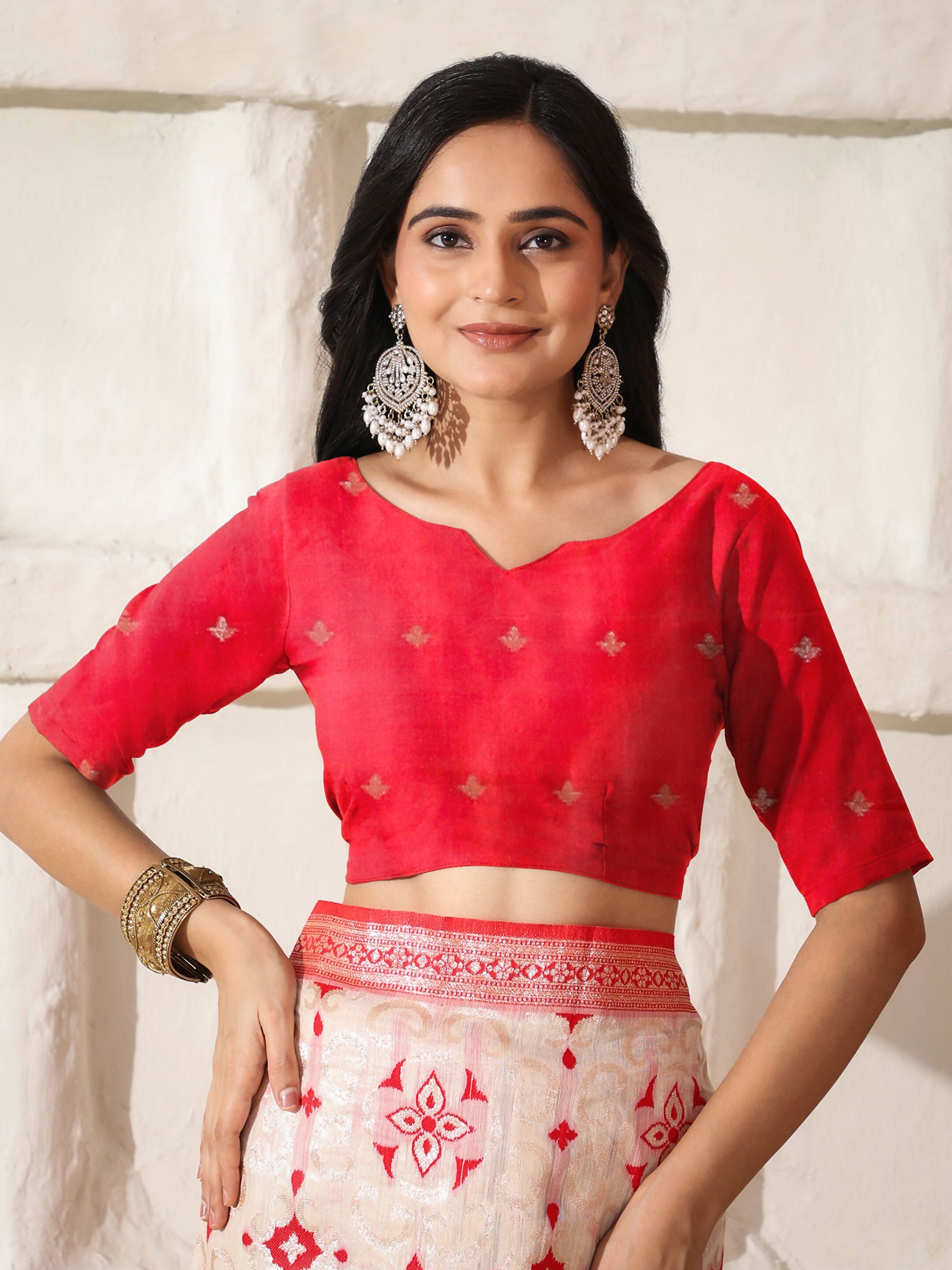 Shree Shyam Fashion Linen Cotton Red & White Saree | Grocsy