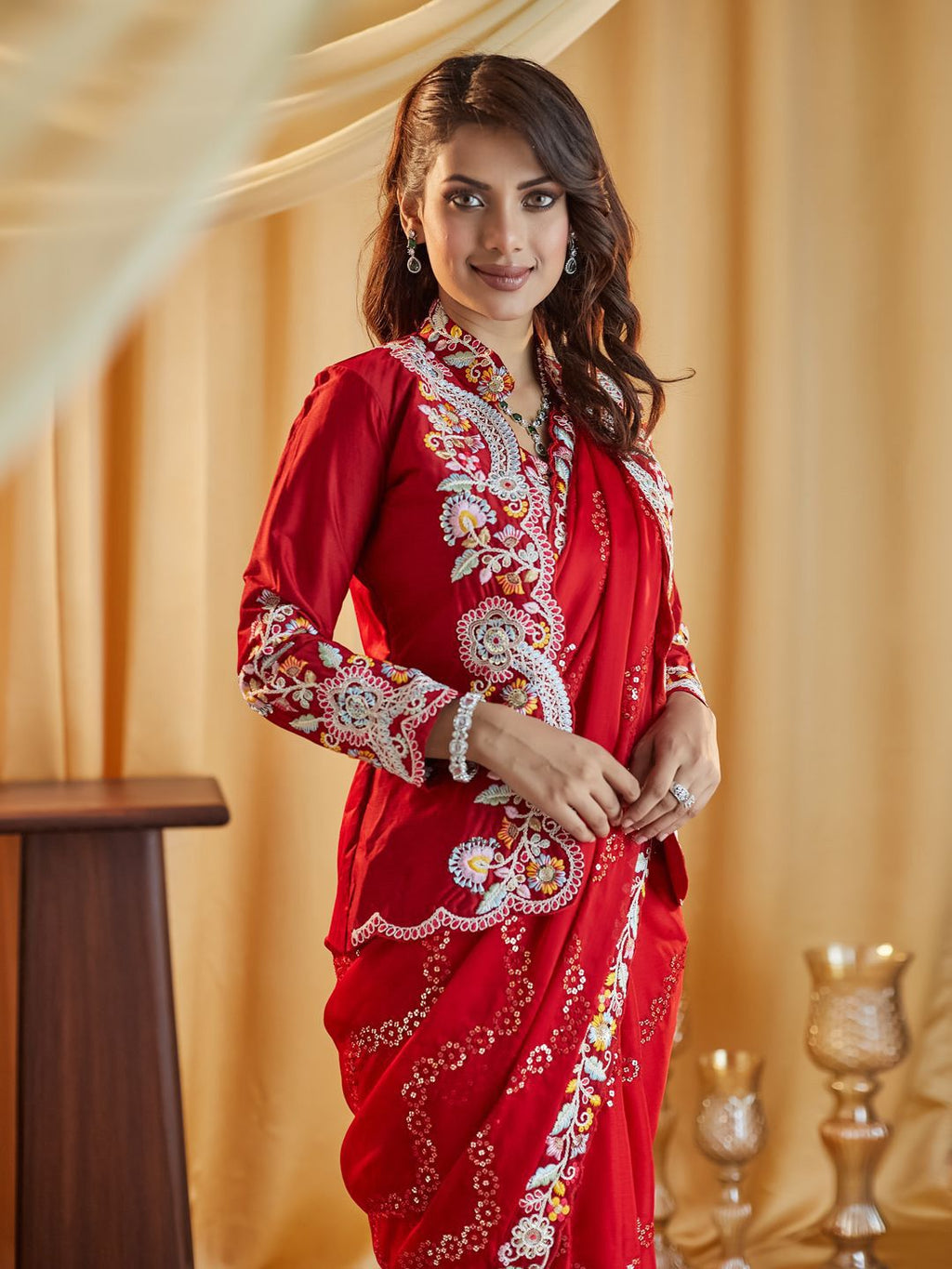 kasee Ethnic Motifs Kutchi Embroidery Pure Silk Saree | Grocsy
