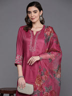 Indo Era Floral Embroidered Thread Work Kurta with Trousers & Dupatta | Grocsy