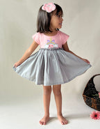 ArthLife Peach And Grey Unicorn Embroidered Dress | Grocsy