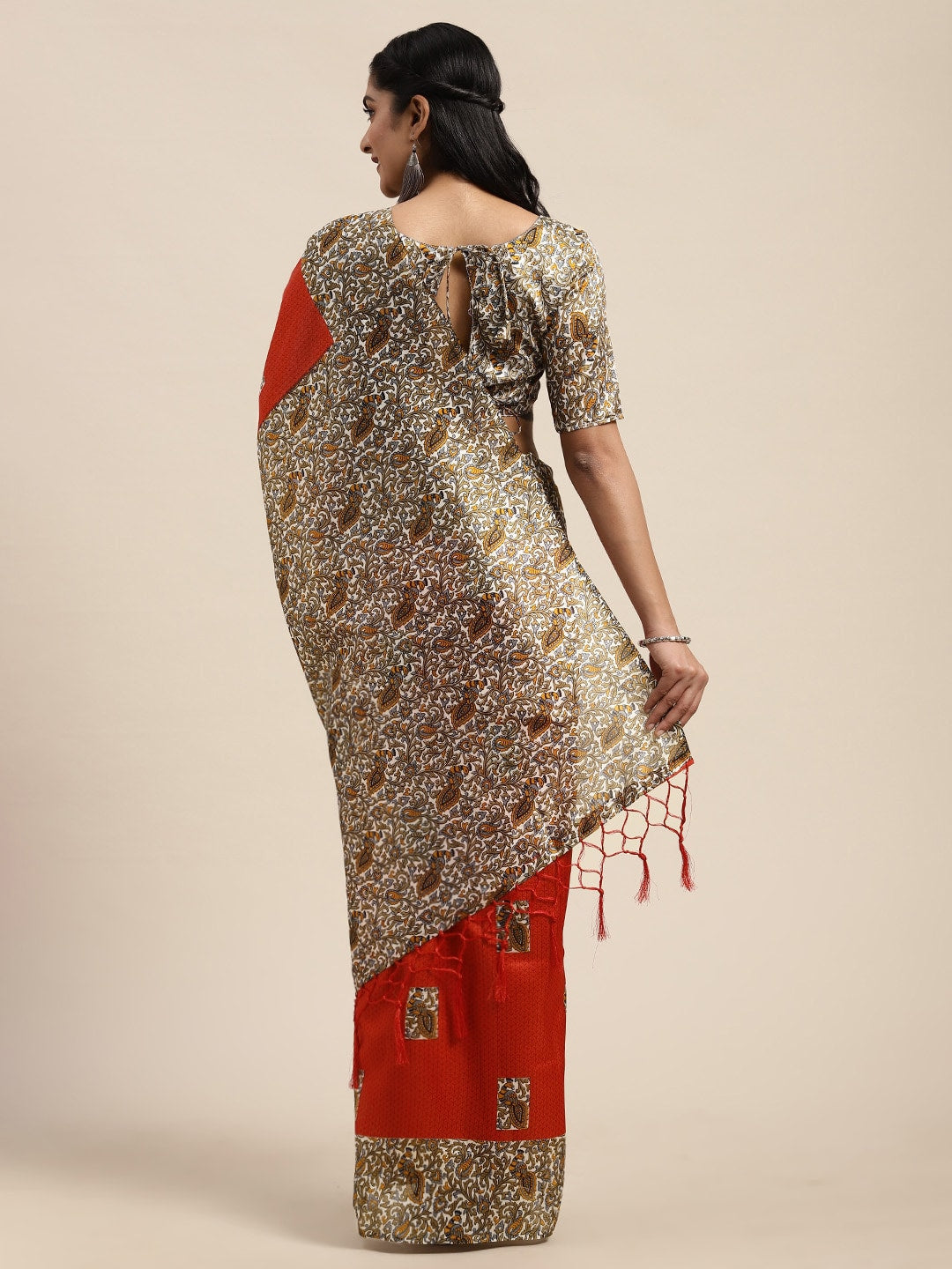 Saree Mall Rust Red & Orange Art Silk Printed Bhagalpuri Saree | Grocsy