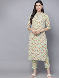 HERE&NOW Women Green Floral Printed Kurta with Trousers | Grocsy