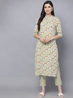 HERE&NOW Women Green Floral Printed Kurta with Trousers | Grocsy