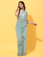 kasee Embroidered Striped Net Saree | Grocsy