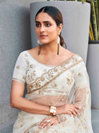 Tikhi Imli Ethnic Motifs Sequinned Embroidered Net Saree | Grocsy