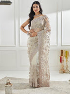 kasee Floral Embellished Beads and Stones Net Saree | Grocsy
