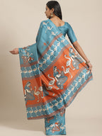 Saree Mall Blue & Beige Ethnic Motifs Print Bhagalpuri Saree | Grocsy