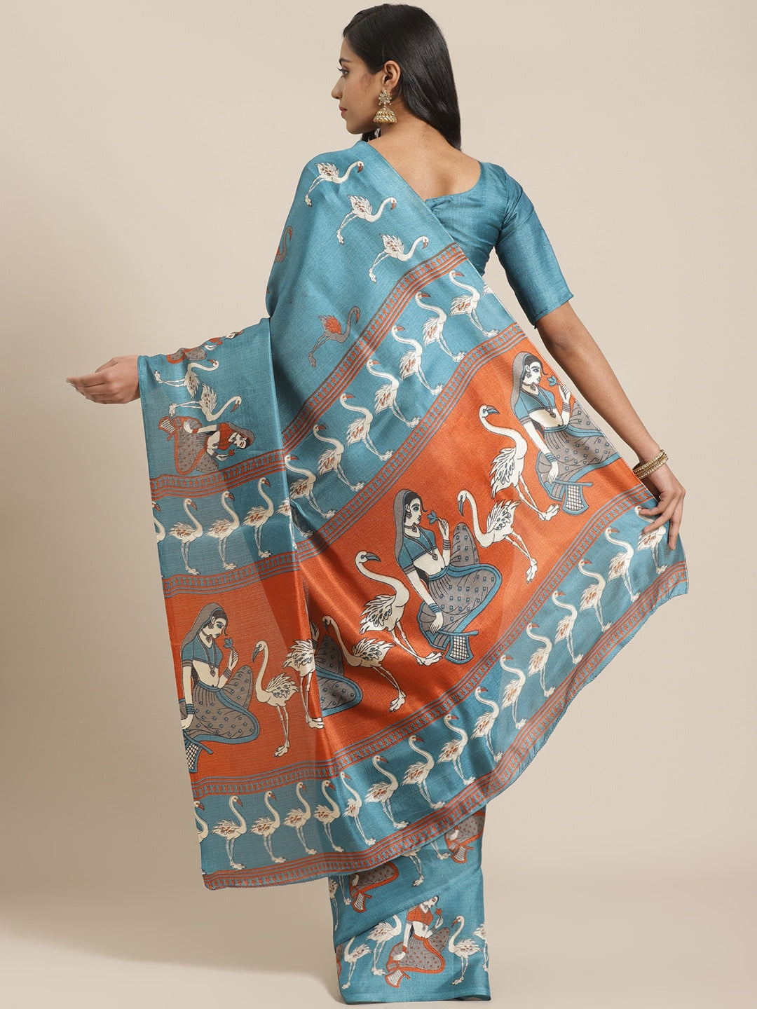 Saree Mall Blue & Beige Ethnic Motifs Print Bhagalpuri Saree | Grocsy