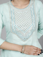 HERE&NOW Green Ethnic Motifs Embroidered Sequined Cotton Kurta Set | Grocsy