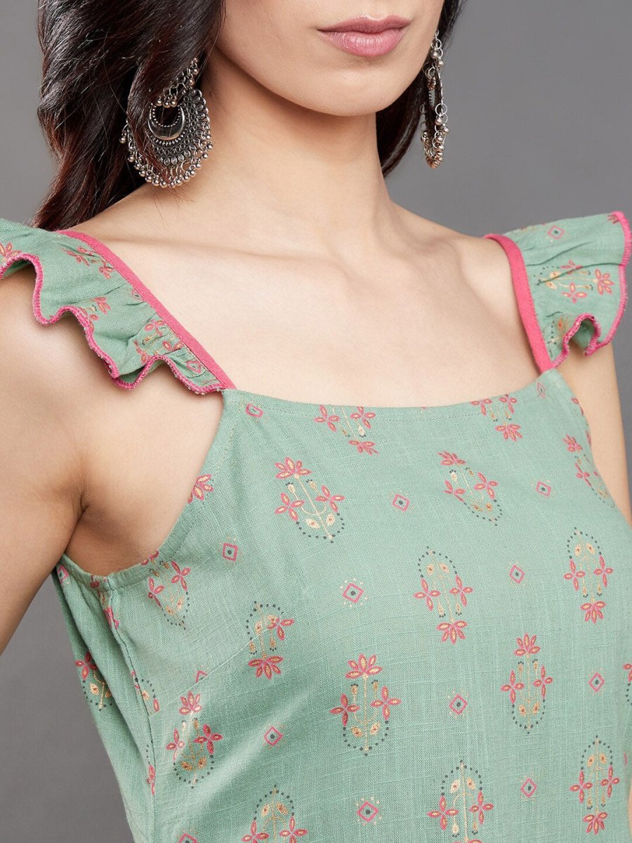 Aks Ethnic Motifs Printed Straight Kurta with Trousers | Grocsy