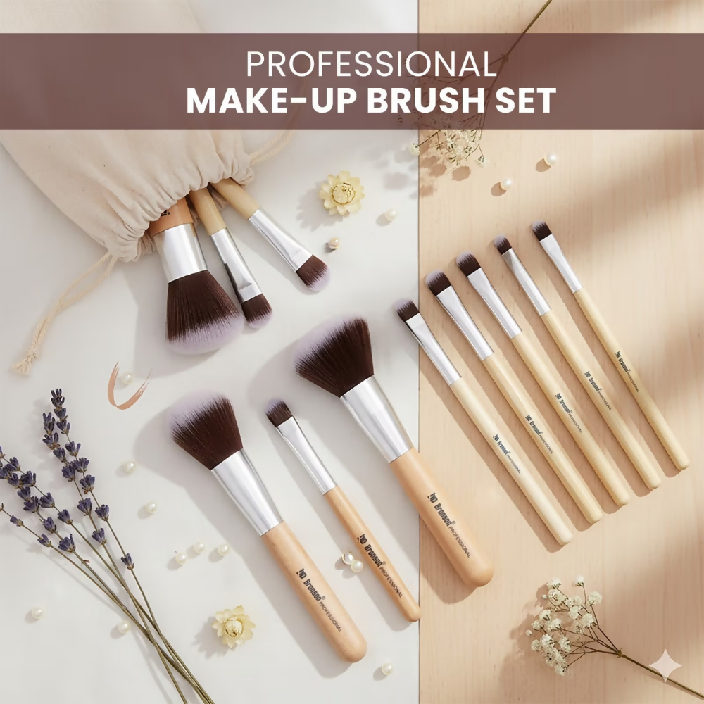 Bronson Professional Bamboo Makeup Brush Set - 11 Pcs | Grocsy