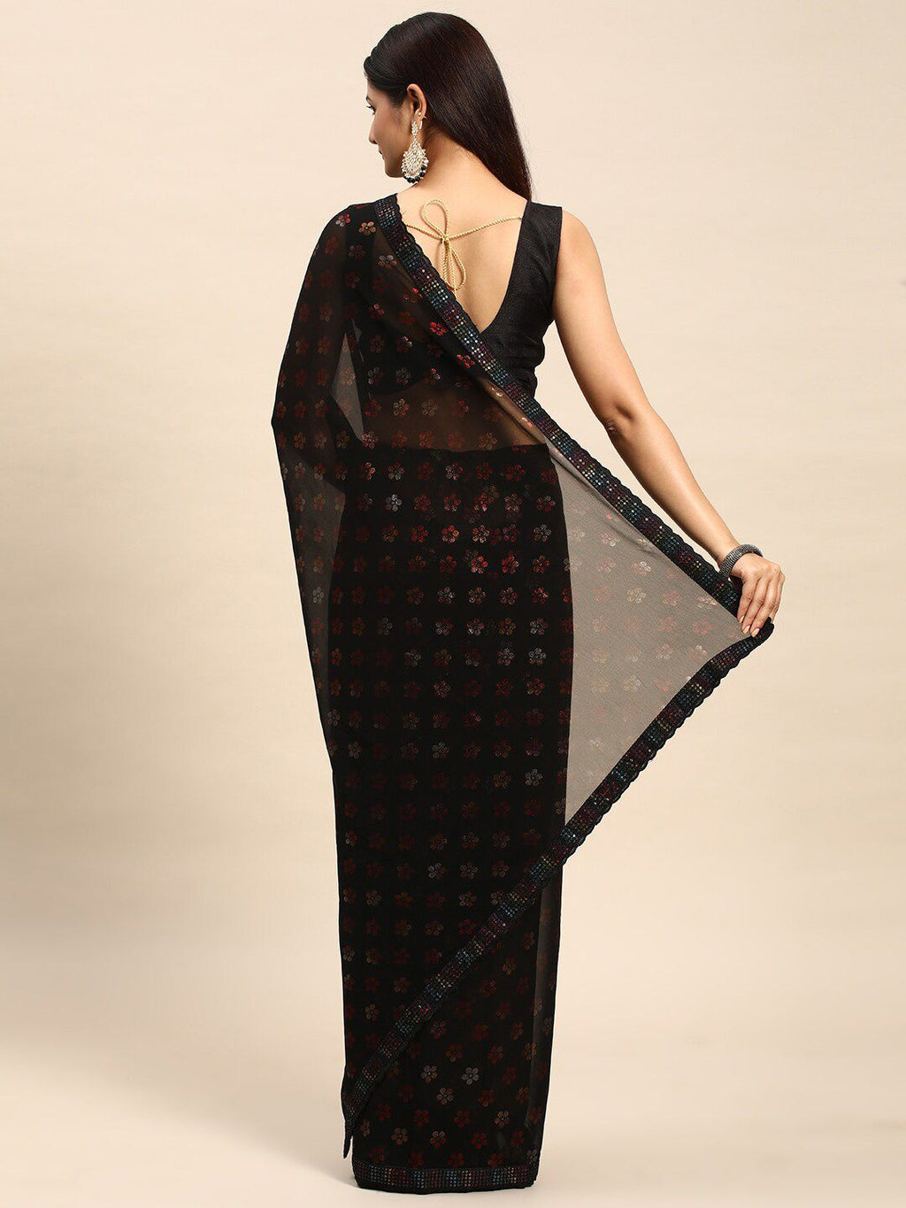 kasee Floral Printed Sequinned Saree | Grocsy