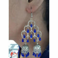 MS Fashion India Silver Oxidized Fashion Traditional Double Jhumka Long Thick Blue Pearls Earrings | Grocsy
