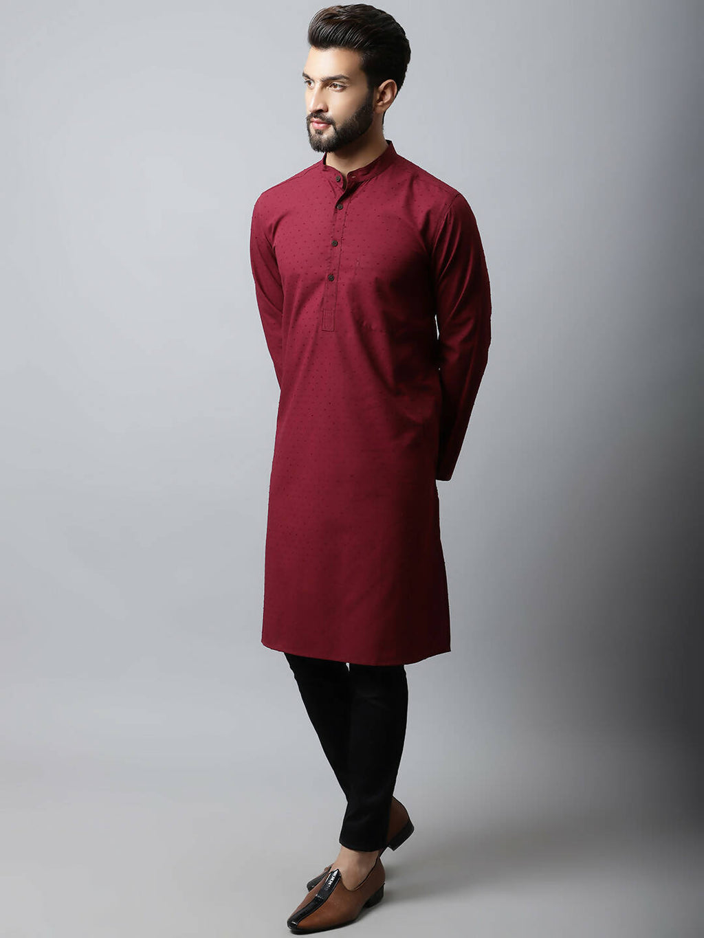 Even Apparels Maroon Color Linen Pure Cotton Men's Kurta With Side Placket (SLD1182) | Grocsy