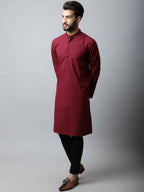 Even Apparels Maroon Color Linen Pure Cotton Men's Kurta With Side Placket (SLD1182) | Grocsy