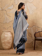 Shree Shyam Fashion Denim Grey Linen Saree | Grocsy