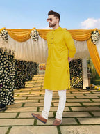 Even Apparels Men's Pure Cotton Yellow Kurta | Grocsy