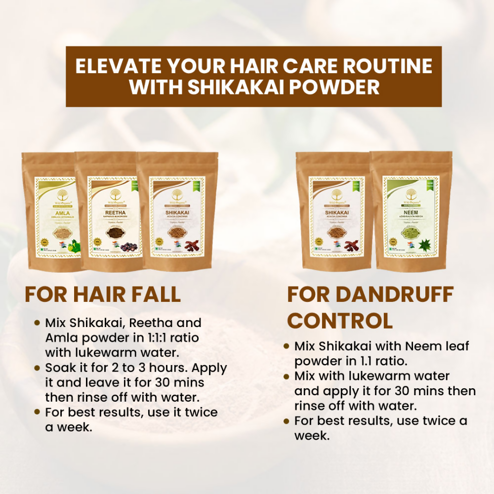 Wild Organic Shikakai Powder Natural Hair Conditioner For Smooth & Silky Hair | Grocsy