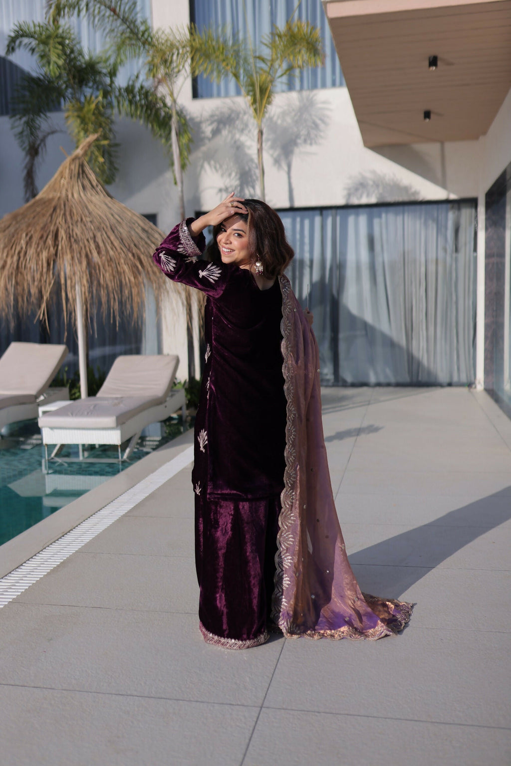 Joban Fashion Maroon Kurta Set Velvet Embroidery Sequence Work | Grocsy
