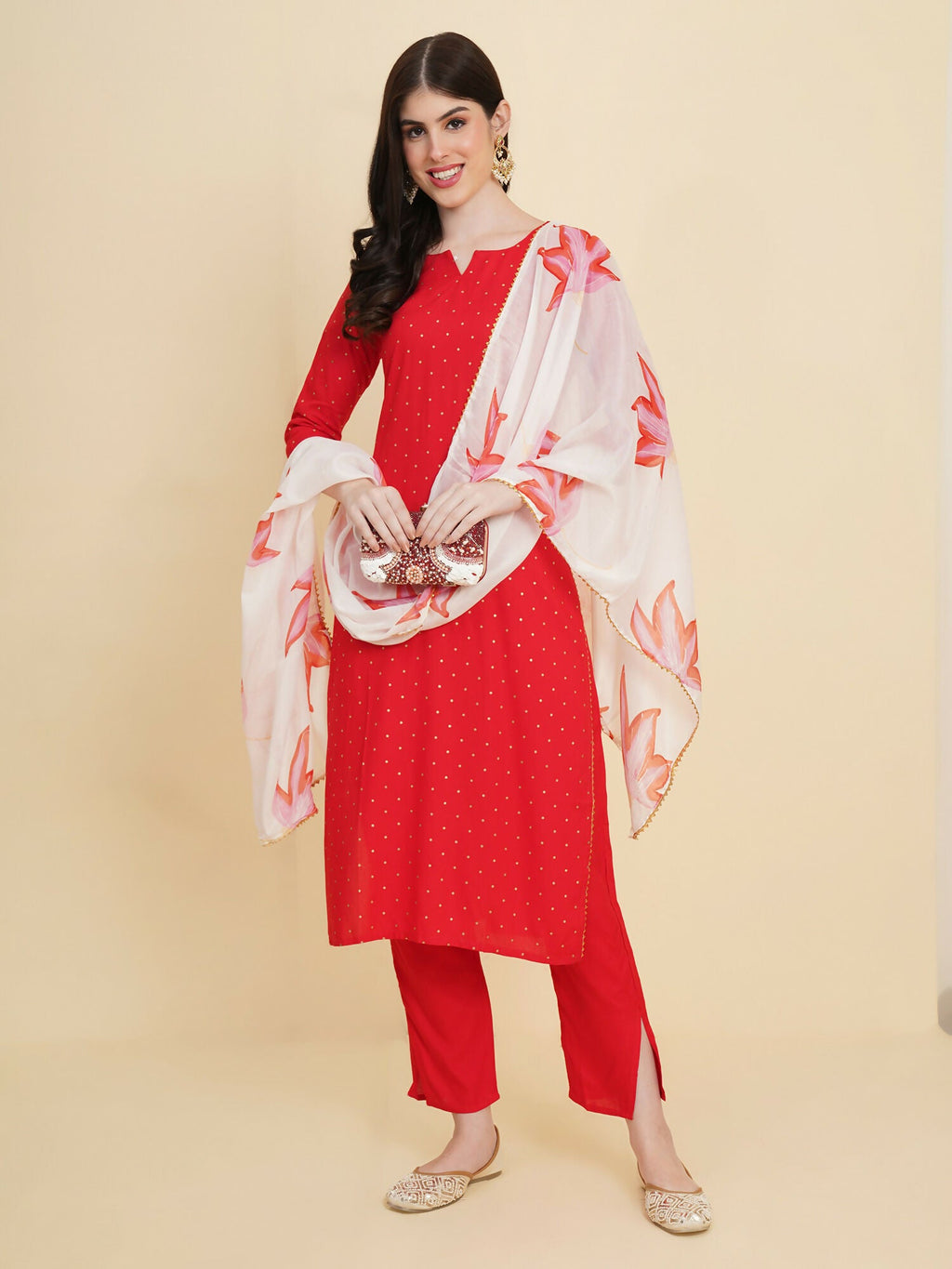 Designer Stylish Red rayon Stitched Suit With Dupatta - Tanisha | Grocsy