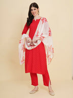 Designer Stylish Red rayon Stitched Suit With Dupatta - Tanisha | Grocsy