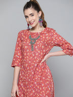 HERE&NOW Women Pink & White Floral Printed Kurta with Palazzos | Grocsy