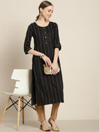 Sangria Women Black & White Striped Sequin Detail Kurta | Grocsy