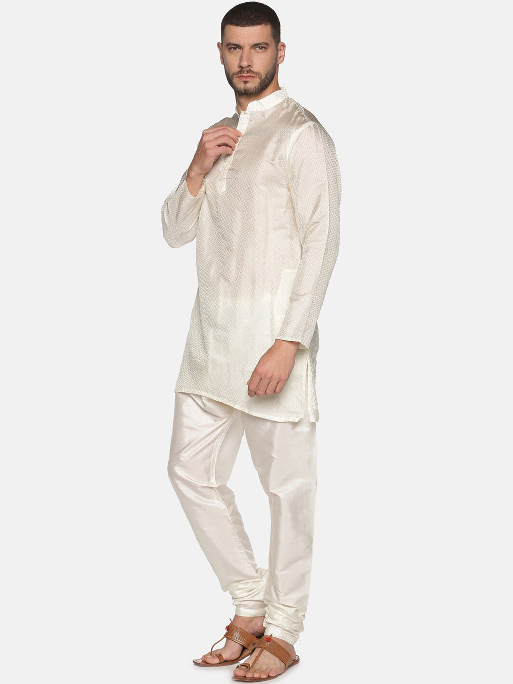 Sethukrishna Mens Off-White Kurta with Pyjamas | Grocsy