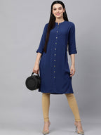 HERE&NOW Band Collar Roll UP Sleeves Knee Length Kurta | Grocsy