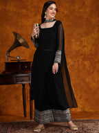 Sangria Embroidery Georgette Kurta Palazzo With Dupatta Set | Grocsy